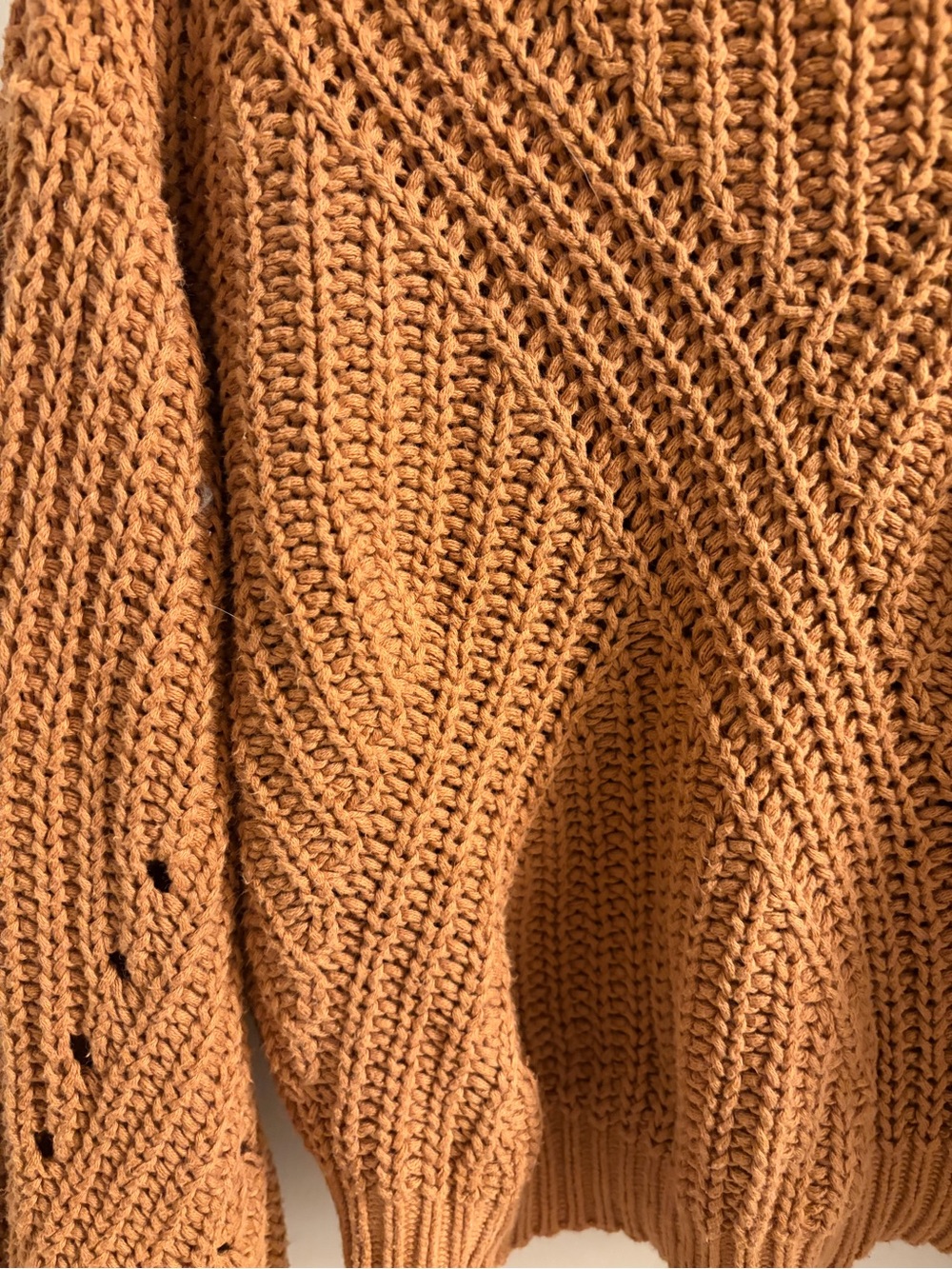 BP Nordstrom Cognac Cable Knit Balloon Sleeve Mock Neck Sweater Camel XS - Picture 6 of 6